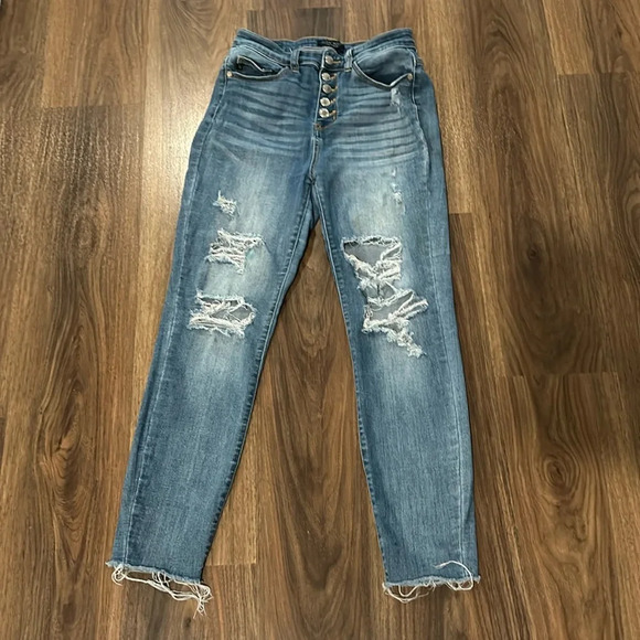 Judy Blue Denim - Judy Blue button up fly distressed light denim size 7/28